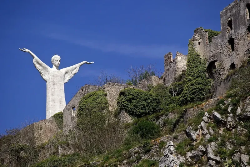 Close-up of the Christ the Redeemer statue at Maratea