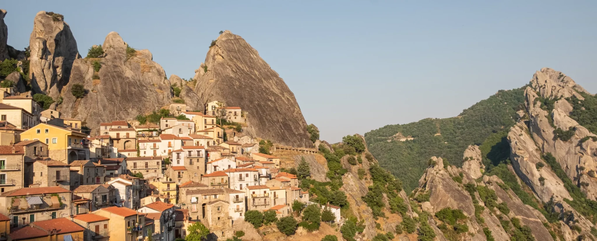 Wide panoramic view of Castelmezzano and the Lucanian Dolomites