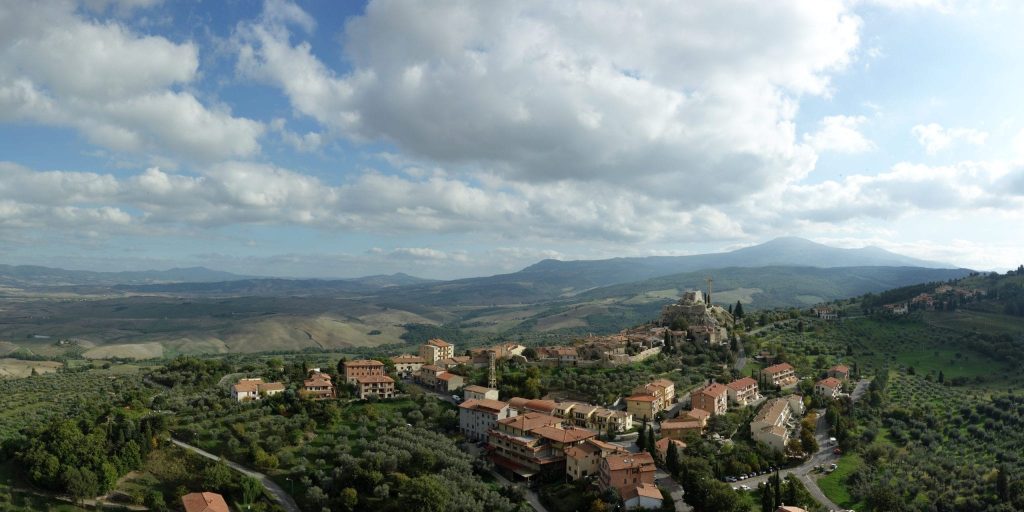 Panoramic view of the medieval hilltop town of Castiglione d'Orcia