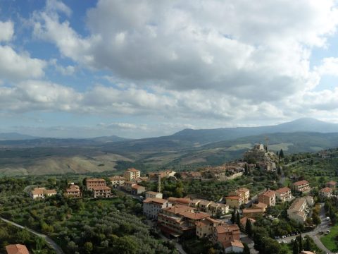 Panoramic view of the medieval hilltop town of Castiglione d'Orcia