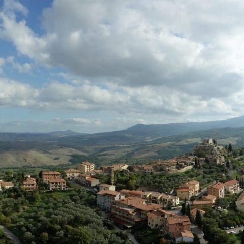 Panoramic view of the medieval hilltop town of Castiglione d'Orcia