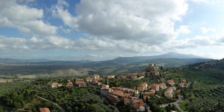 Panoramic view of the medieval hilltop town of Castiglione d'Orcia