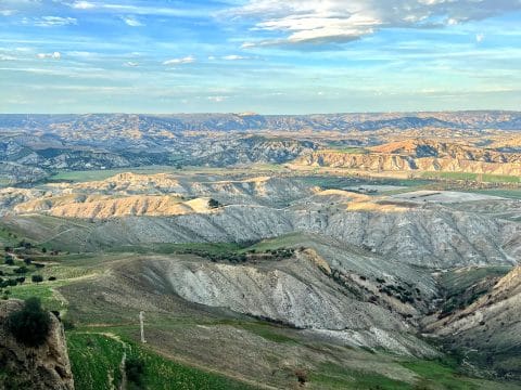 The Lucanian Calanchi landscape of Basilicata with bare clay gullies and ridges