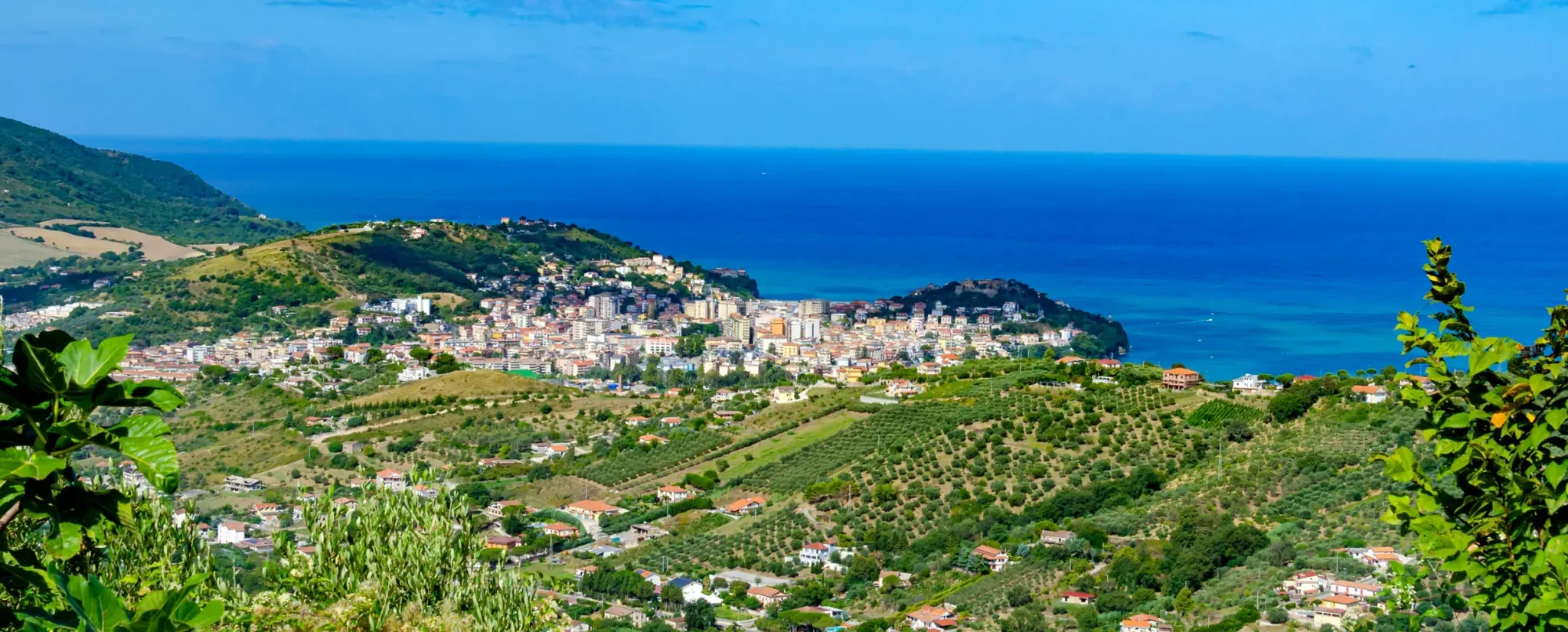 View of Maratea town on the Gulf of Policastro with the Tyrrhenian Sea beyond