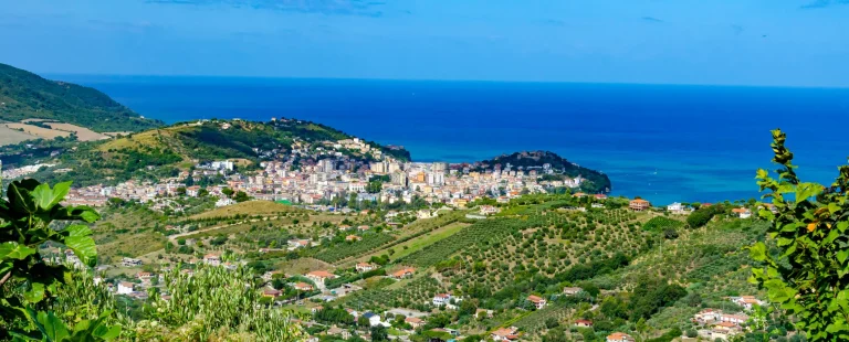 View of Maratea town on the Gulf of Policastro with the Tyrrhenian Sea beyond