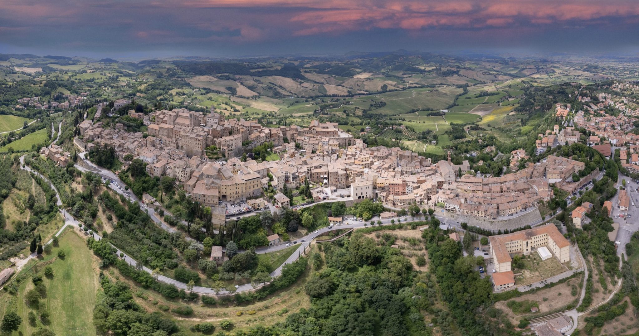 Aerial view of Montepulciano hilltop town