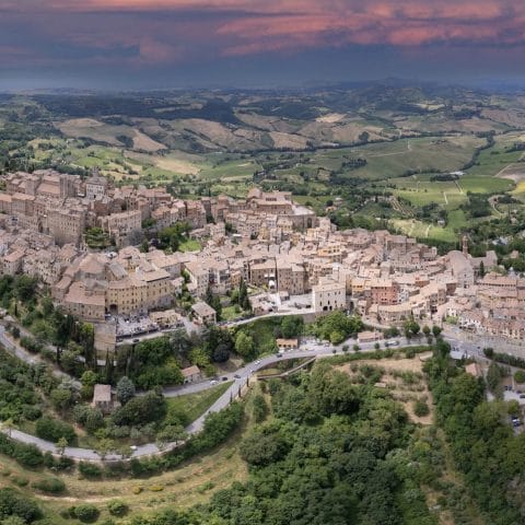 Aerial view of Montepulciano hilltop town