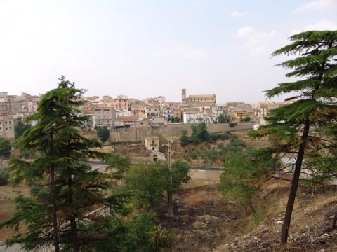 Panoramic view of the town of Palazzo San Gervasio with surrounding trees in Basilicata