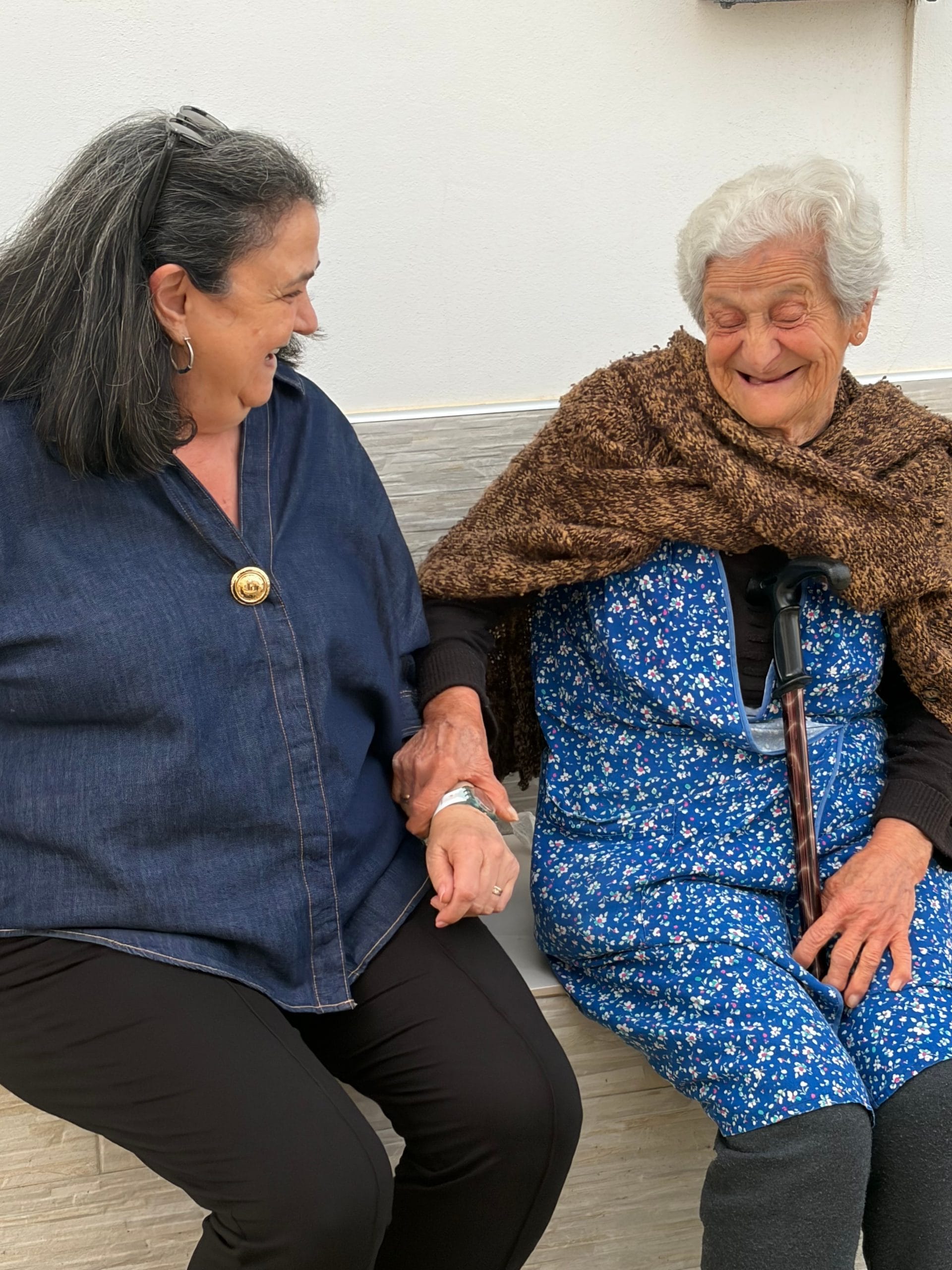 Adele laughing with Rosetta in Pisticci