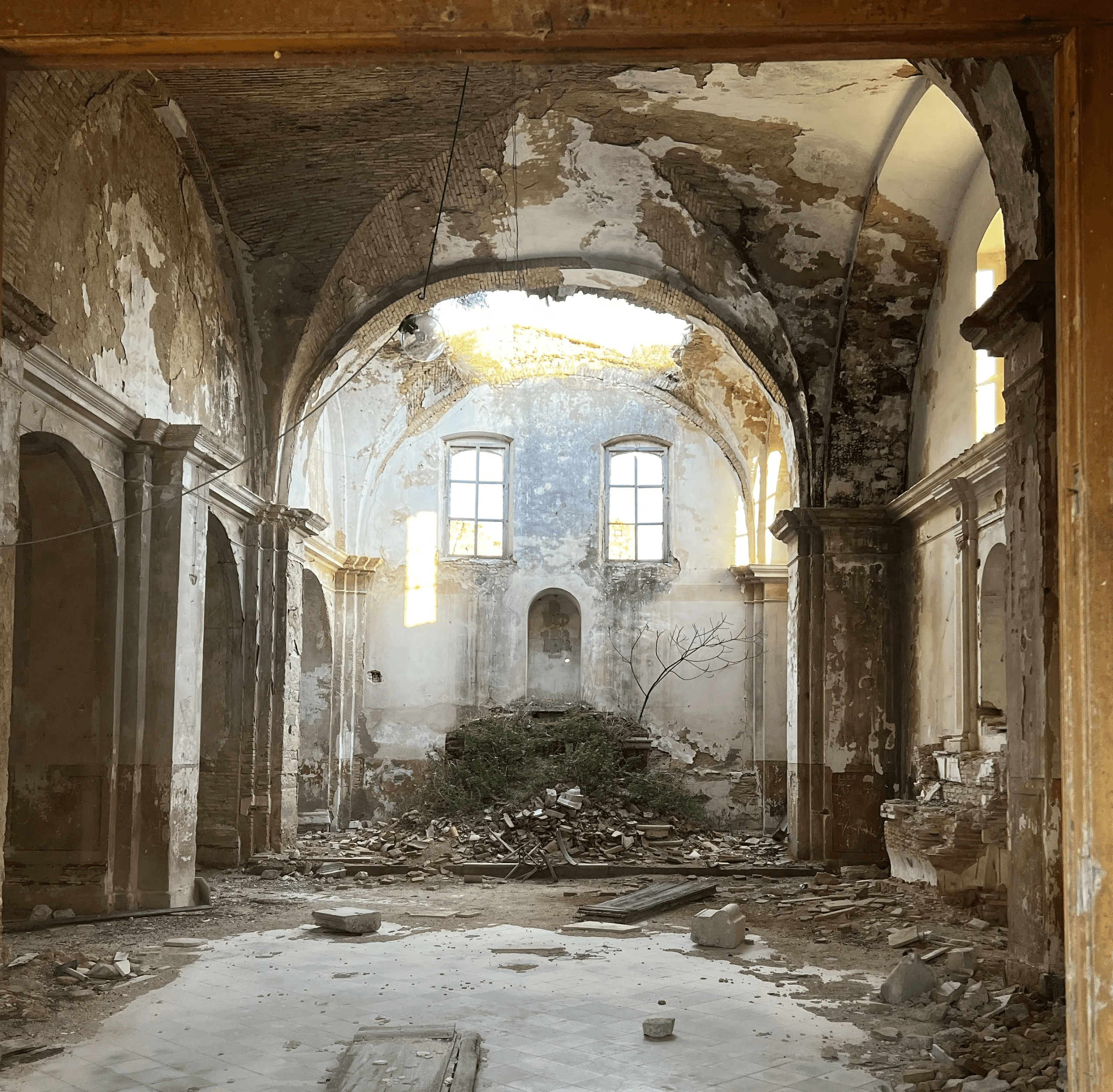 Interior of abandoned church in the ghost town of Craco, Basilicata