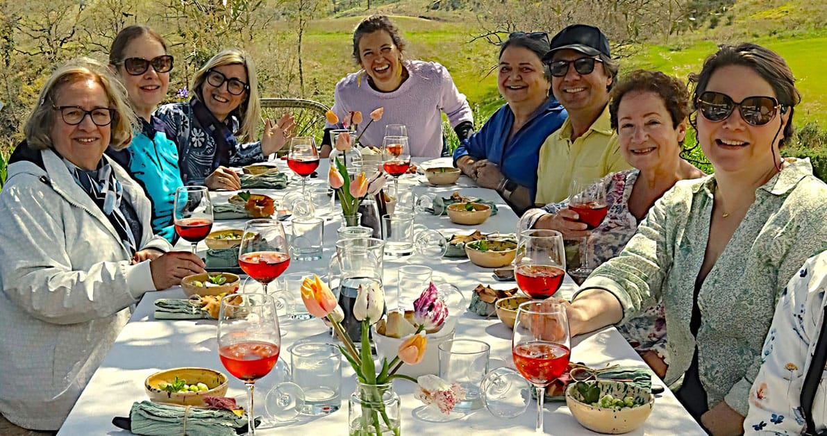 Lunch under the olive tree at Puscina Flower Farm