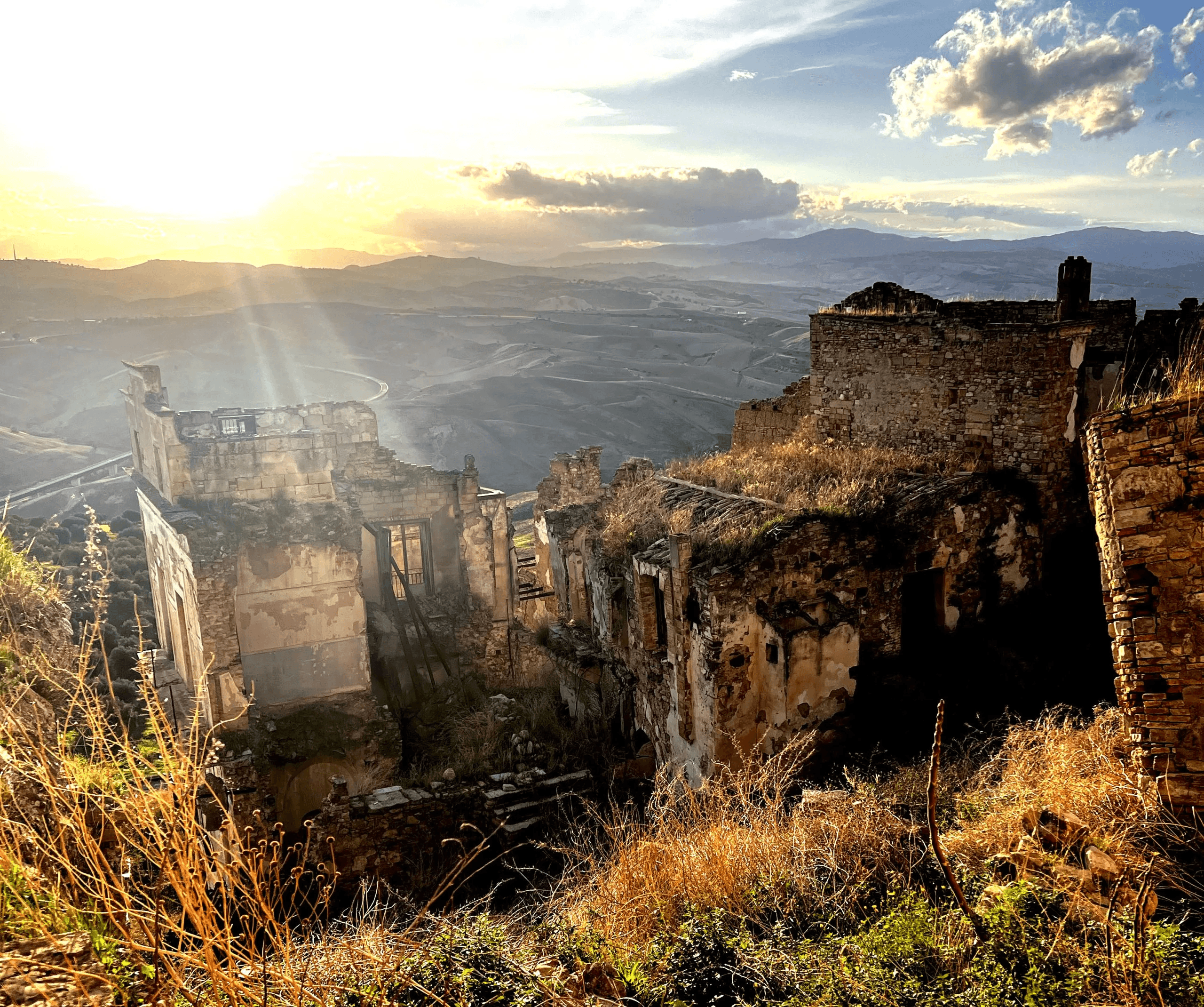The Ghost Town of Craco ruins at sunset in Basilicata
