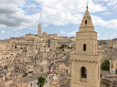 Panoramic view of Matera's cave dwellings and historic buildings