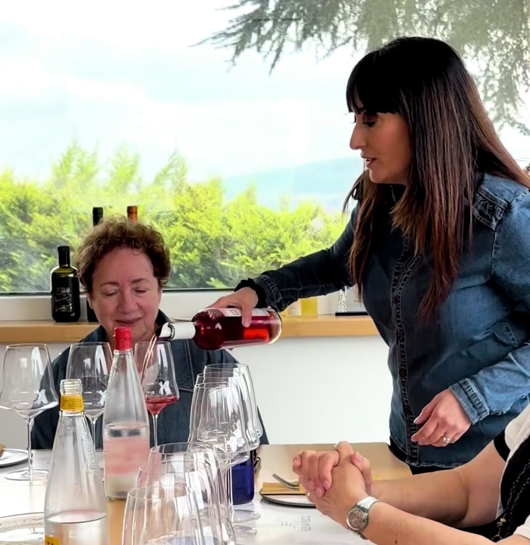 Wine poured for guests at a tasting at the Elena Fucci winery on Monte Vulture