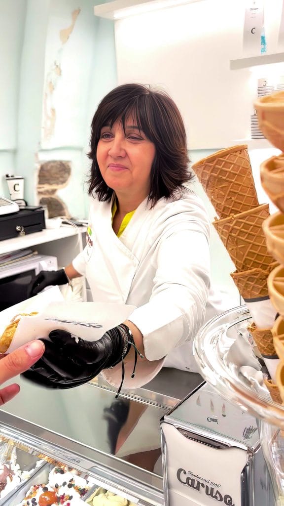 Pina Caruso in her gelato shop in Castelmezzano